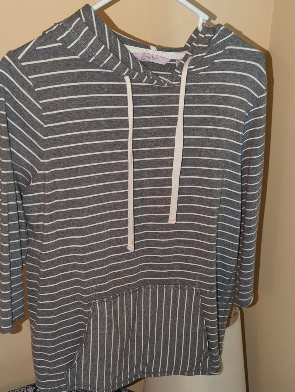 Amy Byer Charcoal Gray and White Striped Pullover Hoodie